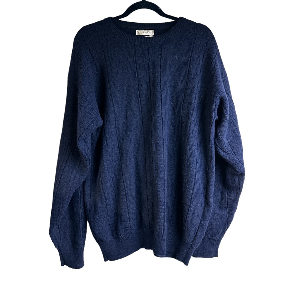 Vintage Christian Dior Chunky Knit Sweater Navy Blue Large